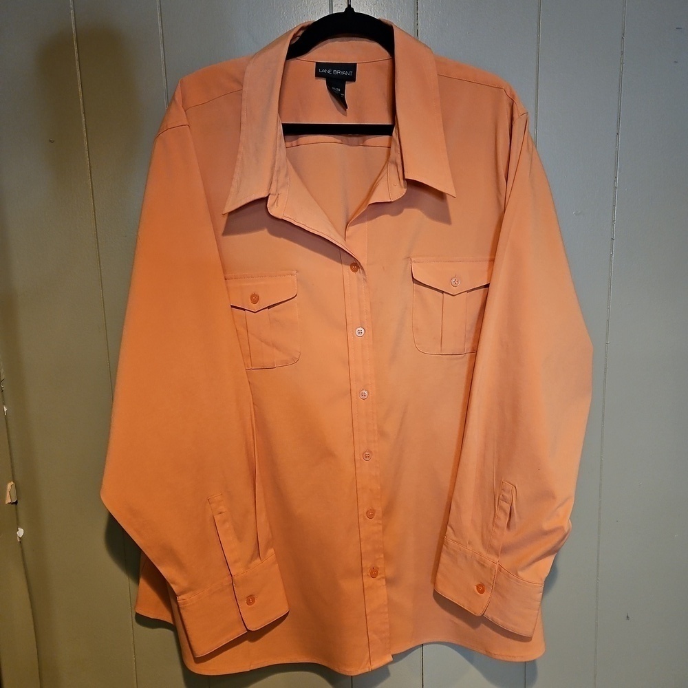 Lane Bryant Button-Down Shirt, Peach, Size 26/28, Stretch